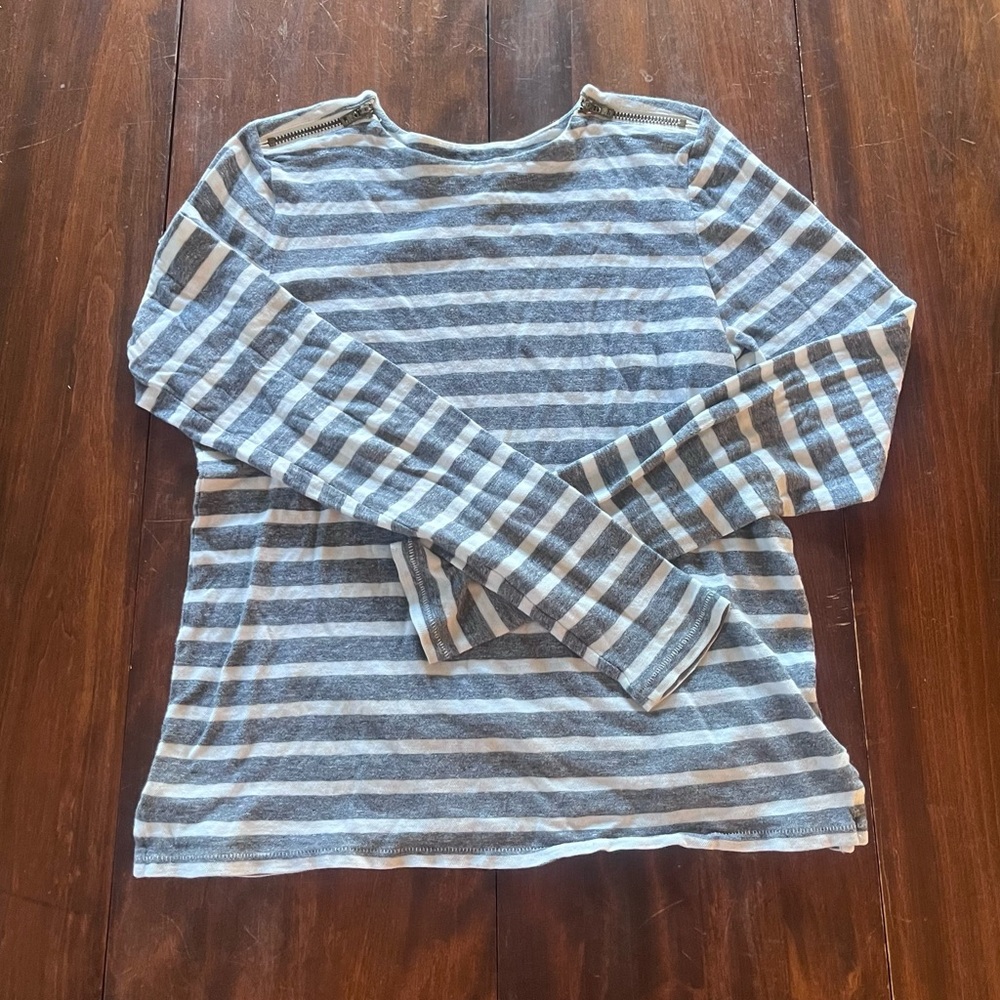 J. Crew Striped Long Sleeve Cotton Tee Gray White Women’s S